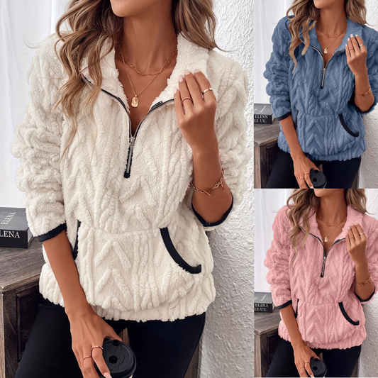 🧥 Sudadera de felpa con bolsillo y media cremallera – calidez, estilo y funcionalidad en una sola prenda | La sudadera que combina comodidad y practicidad