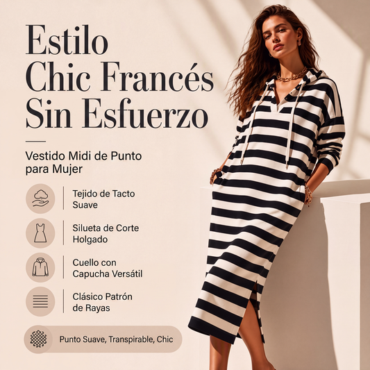 👗 Vestido sudadera con capucha a rayas informal para mujer – estilo relajado, fresco y versátil | El vestido que combina la comodidad de una sudadera con el look de un vestido | ¡Envío gratis a todo Chile!
