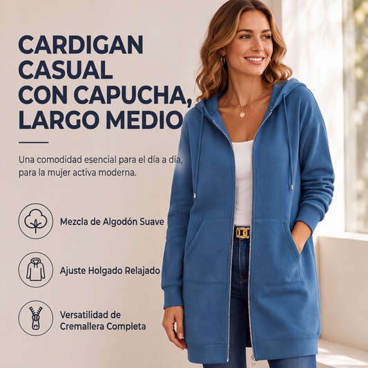🧥 Sudadera con capucha de longitud media para mujer – cárdigan casual con cremallera y bolsillos | La chaqueta que combina estilo, calidez y funcionalidad | ¡Envío gratis a todo Chile!