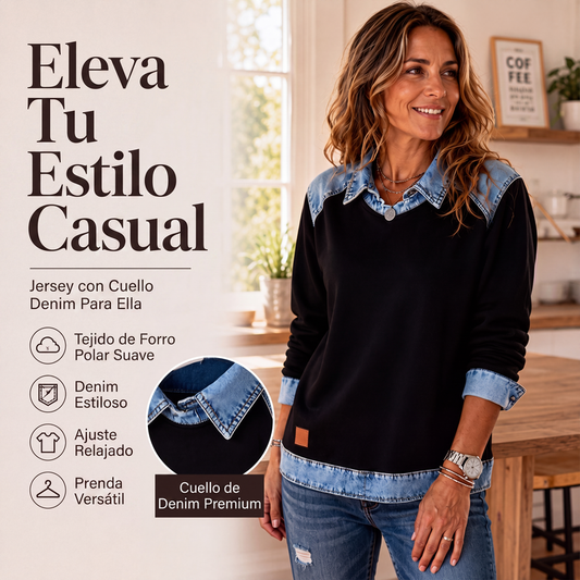 👚 Sudadera de manga larga para mujer con parches de mezclilla – estilo único, comodidad y toque casual | La sudadera que combina la suavidad del algodón con el carácter del denim | ¡Envío gratis a todo Chile!