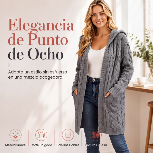 🧥 Cárdigan de punto largo con capucha y bolsillos para mujer – calidez, estilo y funcionalidad en una sola prenda | El cárdigan que te acompaña todo el día con comodidad y elegancia | ¡Envío gratis a todo Chile!
