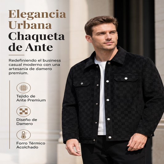 🧥 Chaqueta de hombre de ante sintético con patrón de tablero de ajedrez – estilo único, textura suave y diseño moderno | La chaqueta que combina la calidez del ante con la actitud del checkerboard | ¡Envío gratis a todo Chile!