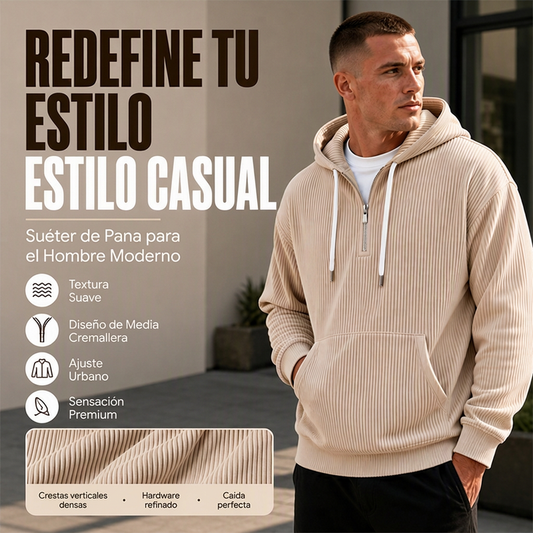 ⏰🔥 ¡OFERTA 50% OFF! 🧥✨ Sudadera con Capucha de Pana para Hombre – Media Cremallera, Textura Premium y Estilo Casual Cómodo Todo el Día